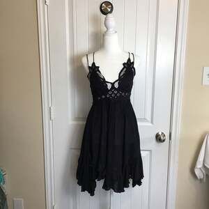 Free People Adella Black Lace Slip Dress XS boho babydoll Y2K